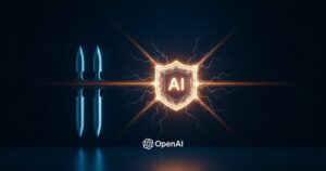 Render: un escudo de IA sellando vulnerabilidades con luz al amanecer y el logo de OpenAI — Daybreak de OpenAI