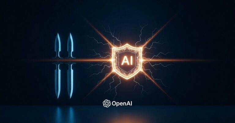 Render: un escudo de IA sellando vulnerabilidades con luz al amanecer y el logo de OpenAI — Daybreak de OpenAI