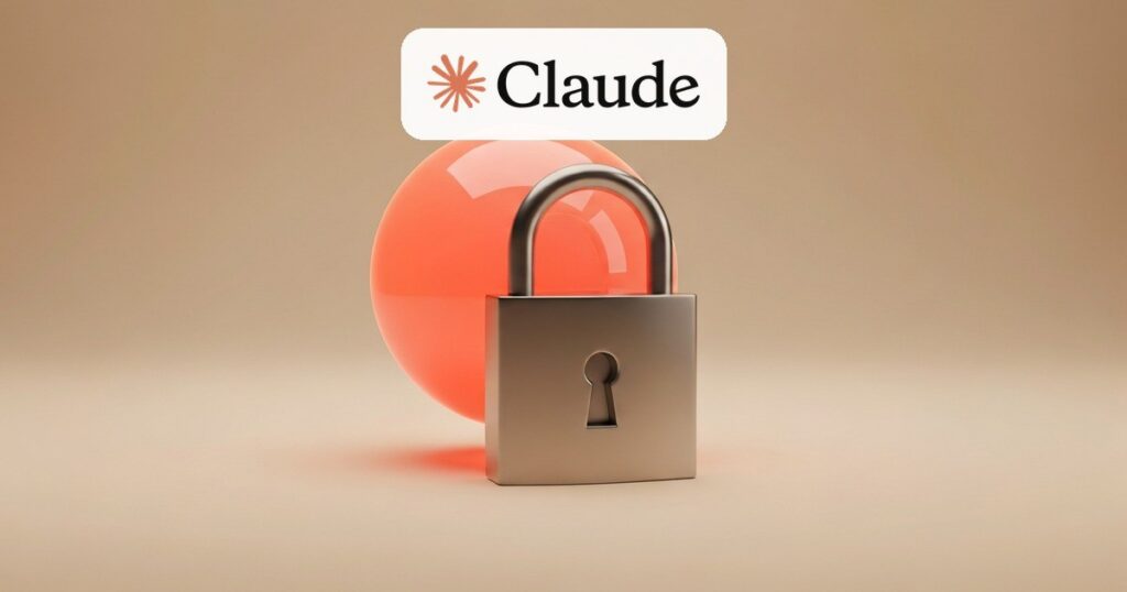 Esfera coral con un candado de metal cerrado y el logo de Claude — suspensión del acceso a Fable 5 y Mythos 5