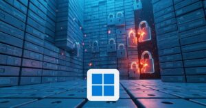 Boveda de candados con brechas criticas en rojo y logo de Windows